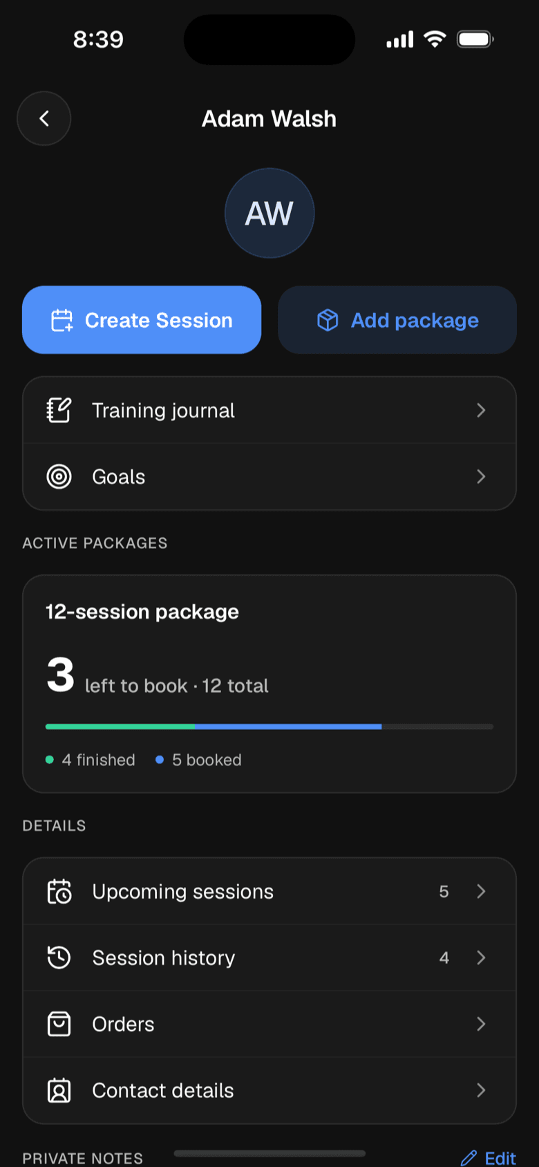 Sell session packages, let the app count