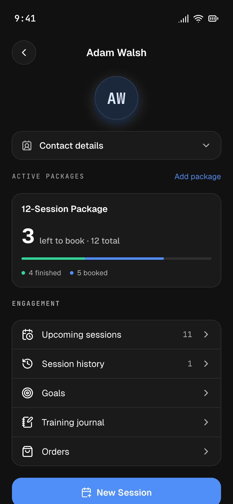 Sell session packages, let the app count